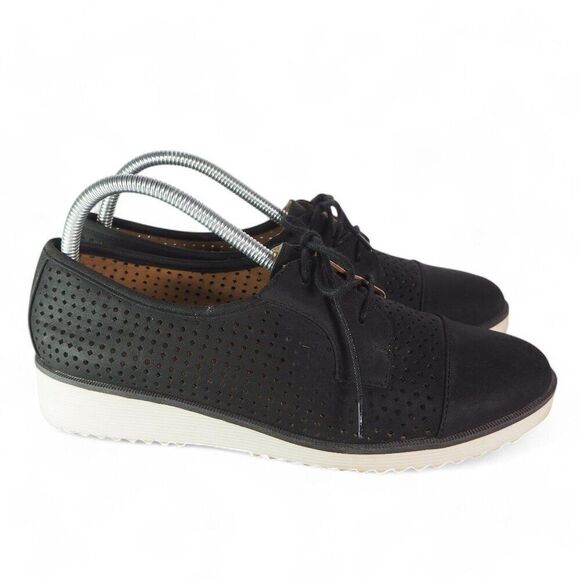 Natural Soul Vivian Faux Nubuck Perforated Lace-up Shoes Black Women's 9.5M - Picture 4 of 11